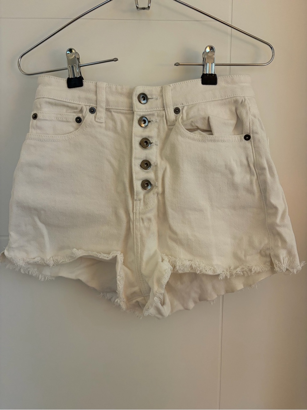 BB Dakota Cream High-Rise Button-Front Denim Shorts